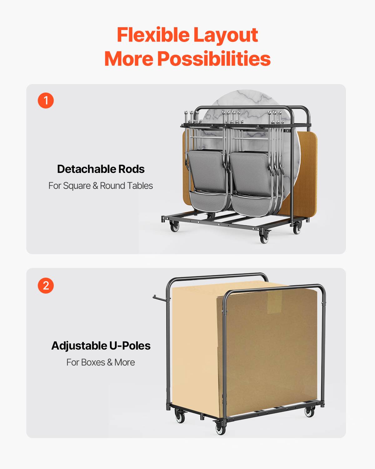 VEVOR Chariot de rangement pour 14 chaises, charge 181 kg, roues 360掳, noir mat. - Image 3