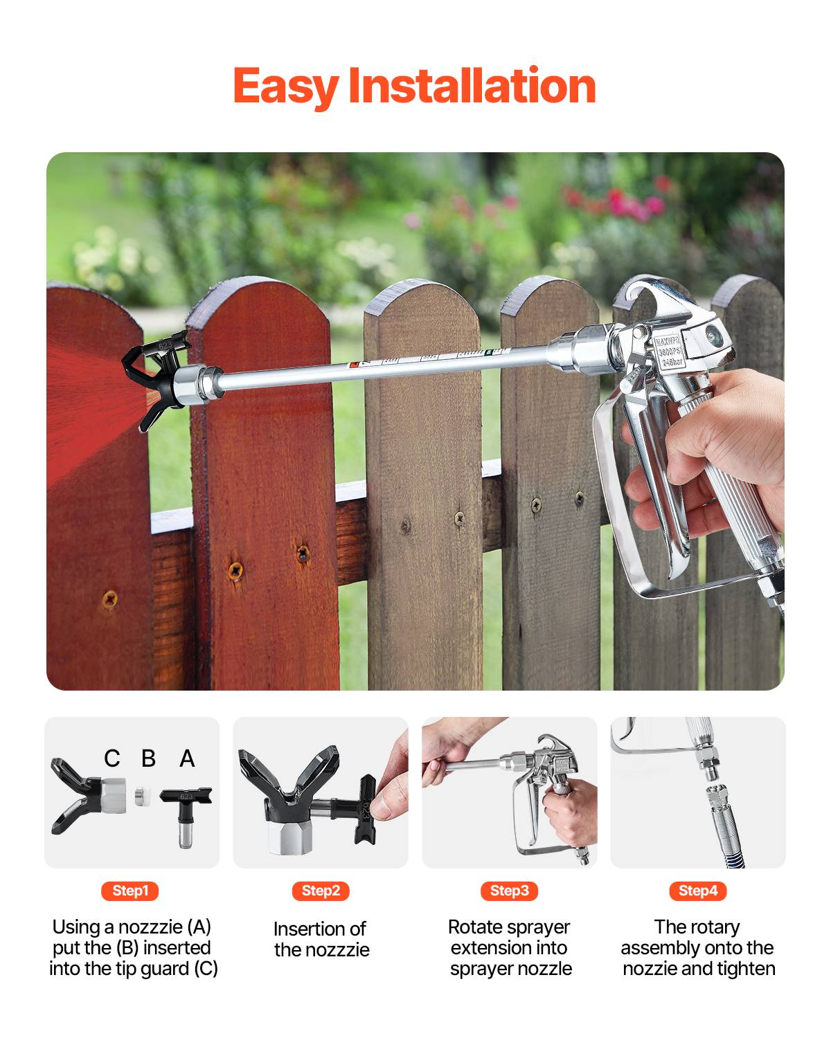 Vevor - VEVOR Kit pistolet peinture sans air, 248 bar, 5 embouts, pivotant. Filtres, tuyau, tiges extension. - Image 4
