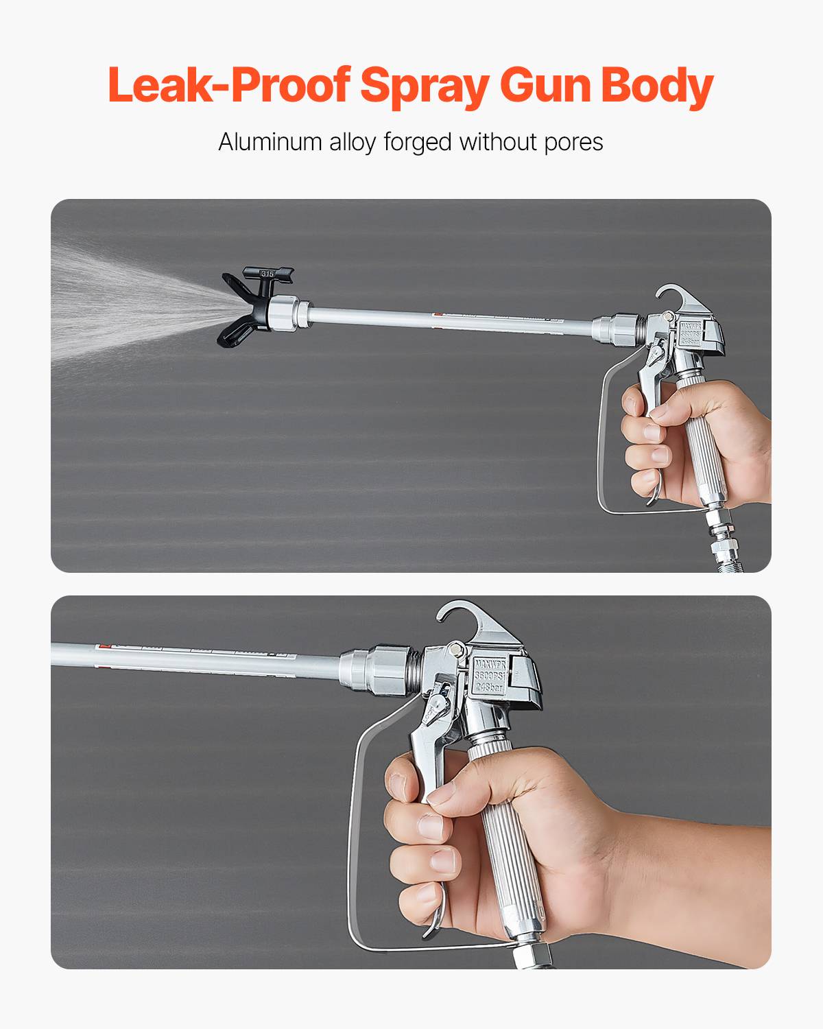 Vevor - VEVOR Kit pistolet peinture sans air, 248 bar, 5 embouts, pivotant. Filtres, tuyau, tiges extension. - Image 3