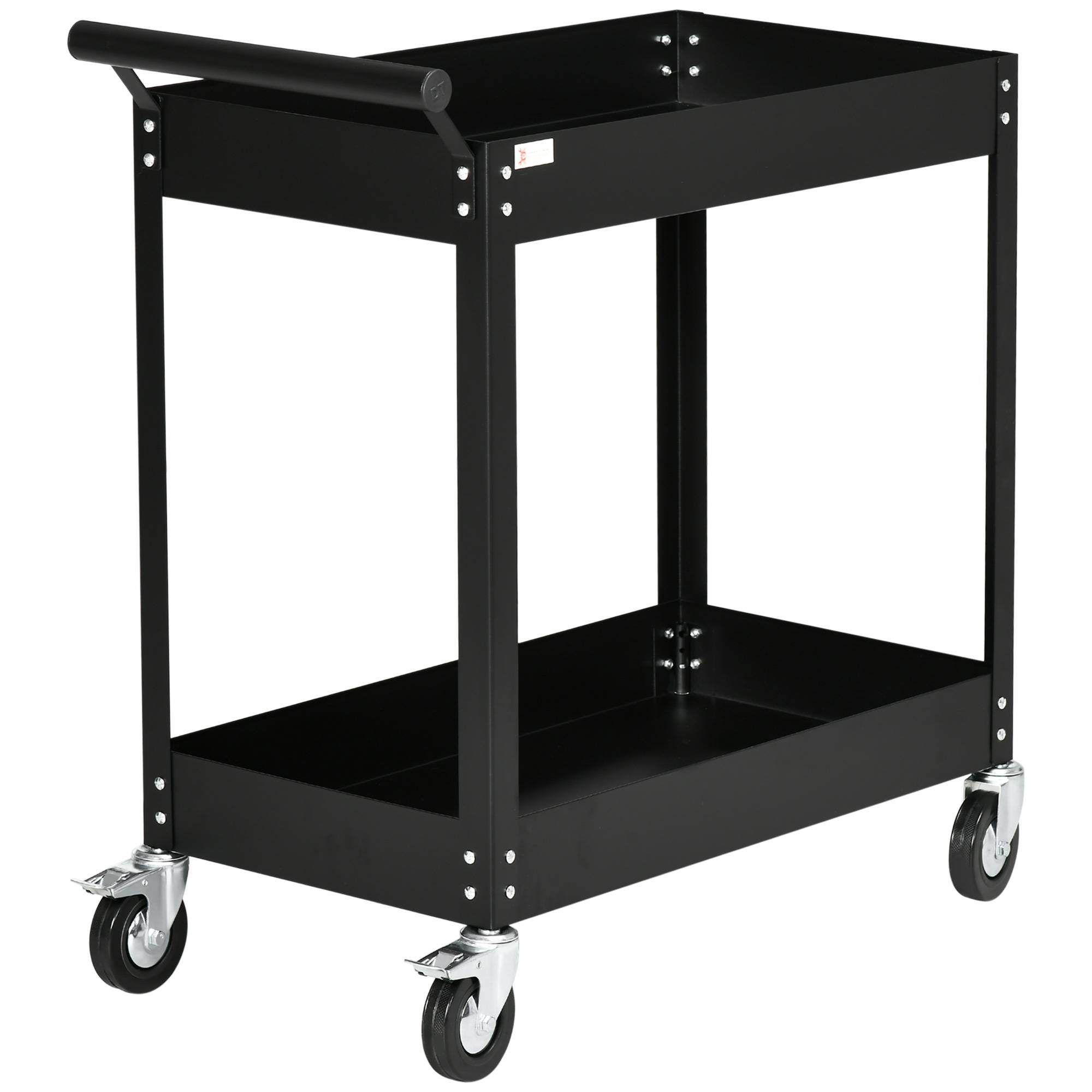 Sans Marque - Chariot d'atelier, 2 niveaux, brouette, 4 roues, acier, jusqu'à 150 kg, 84,5 x 38 x 84 cm, noir - Image 2