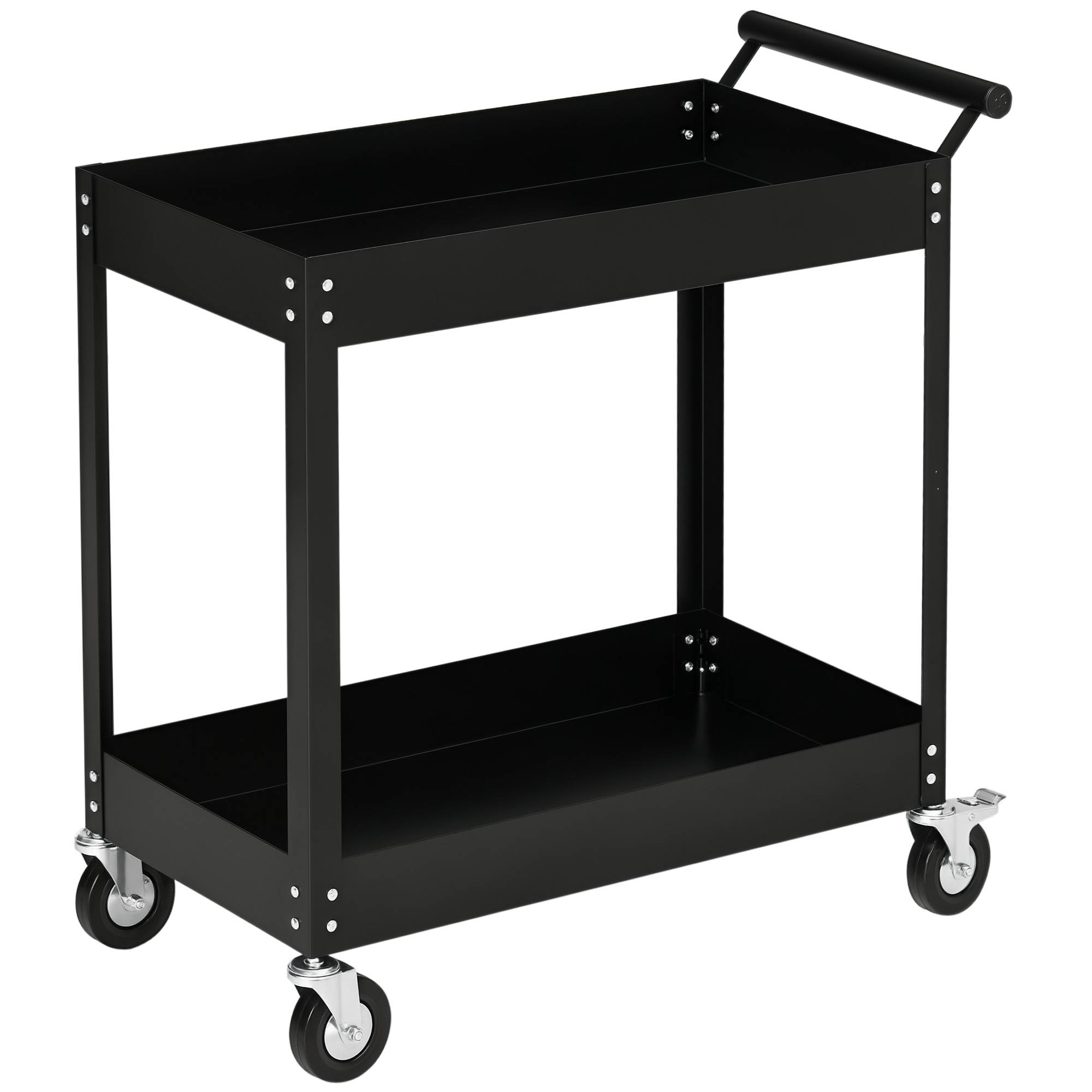 Sans Marque - Chariot d'atelier, 2 niveaux, brouette, 4 roues, acier, jusqu'à 150 kg, 84,5 x 38 x 84 cm, noir - Image 1