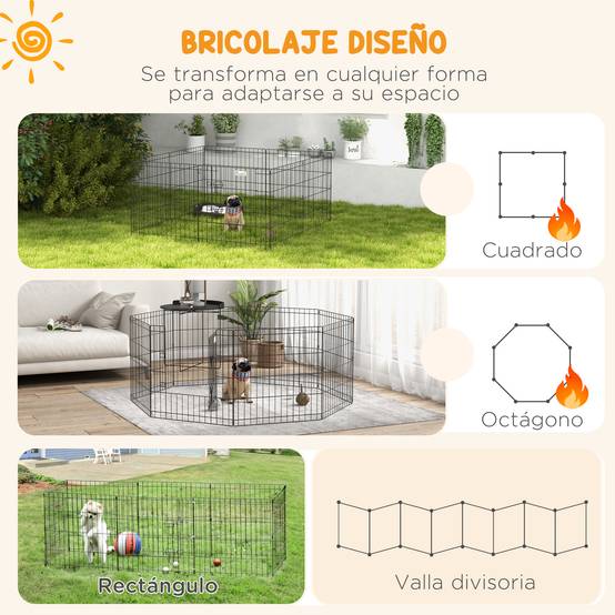 Parc pour chien 8 panneaux 61x61 cm, cage en métal avec porte et double verrouillage, noir - Image 6