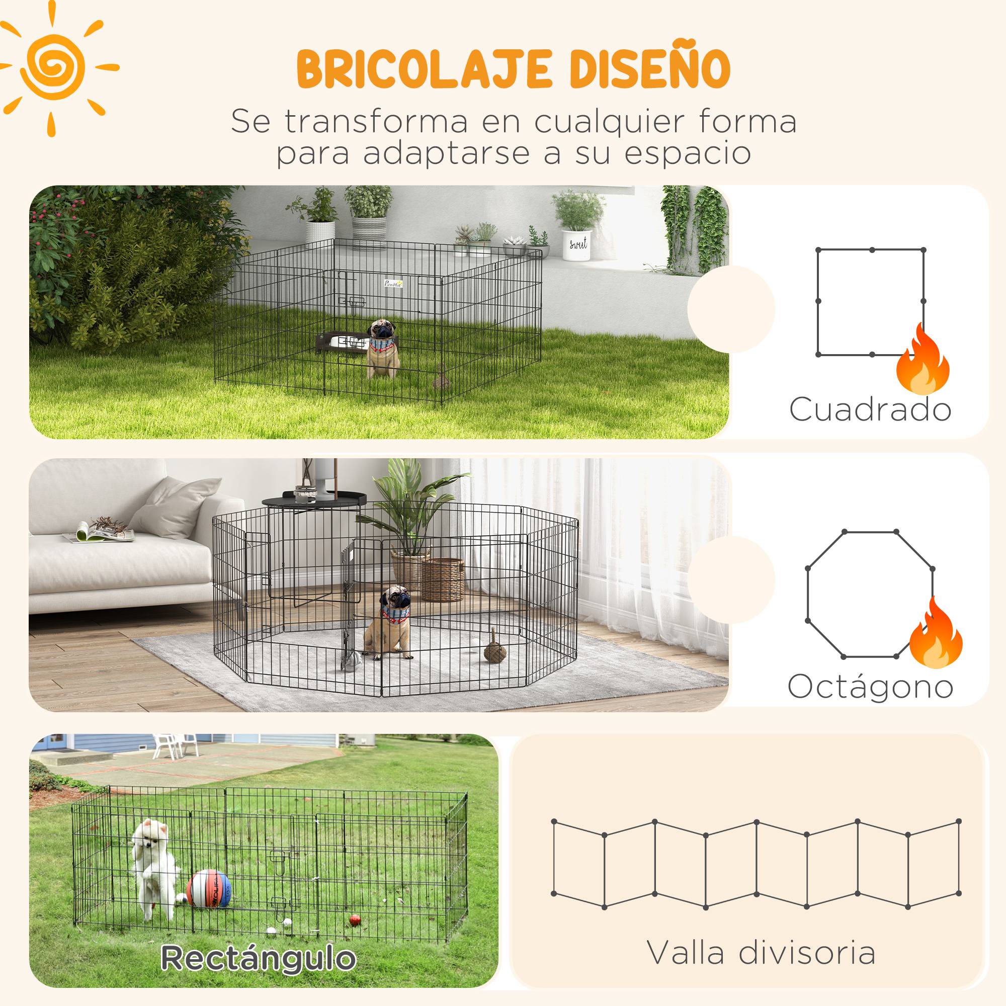 Parc pour chien 8 panneaux 61x61 cm, cage en métal avec porte et double verrouillage, noir - Image 6