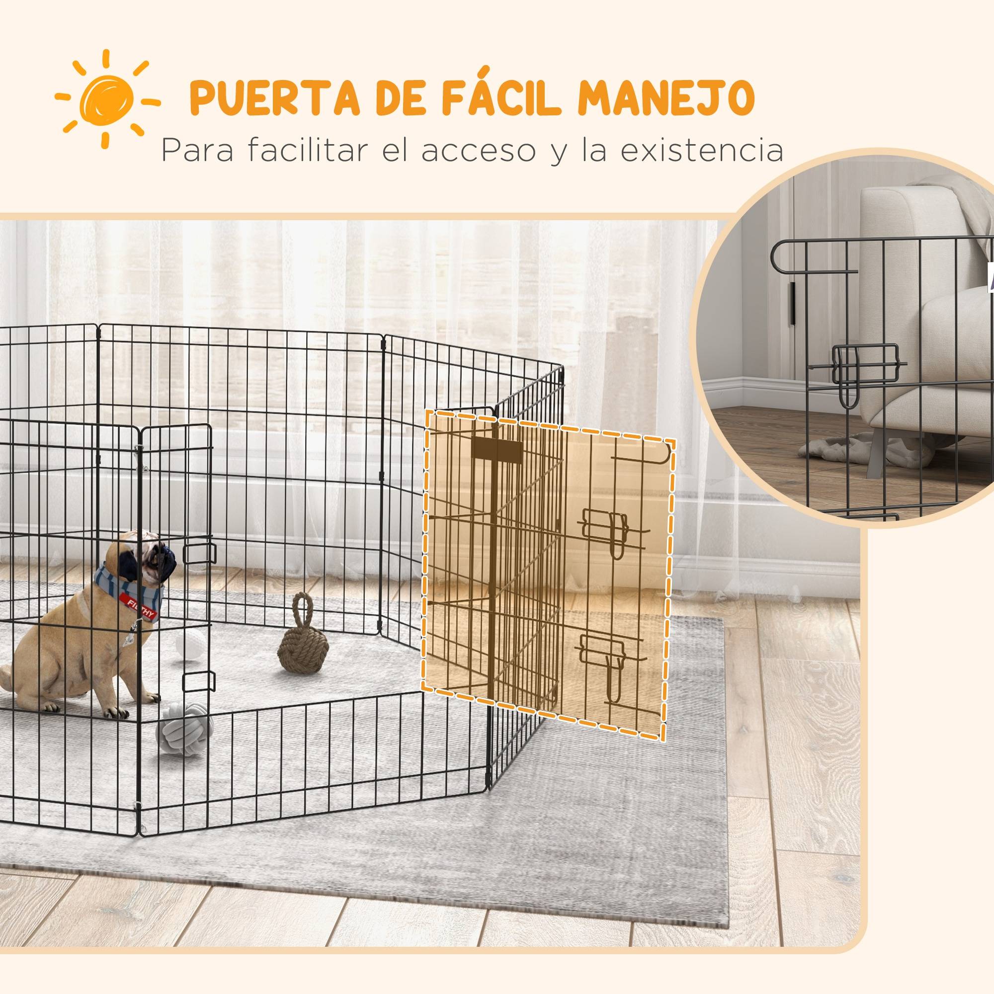 Parc pour chien 8 panneaux 61x61 cm, cage en métal avec porte et double verrouillage, noir - Image 9