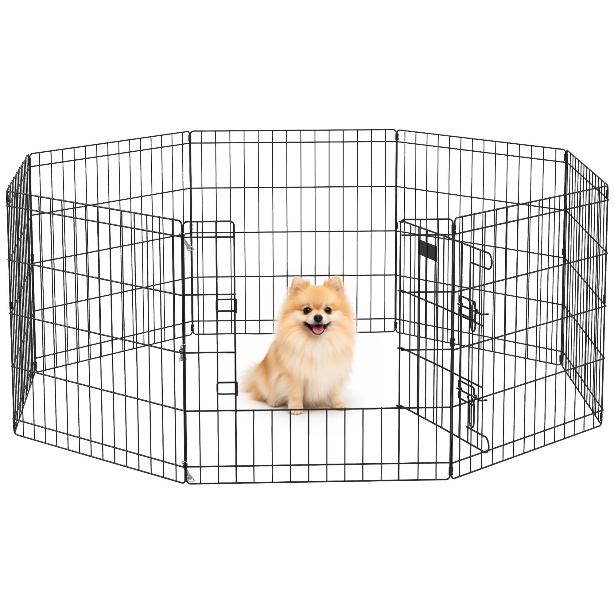 Parc pour chien 8 panneaux 61x61 cm, cage en métal avec porte et double verrouillage, noir - Image 1