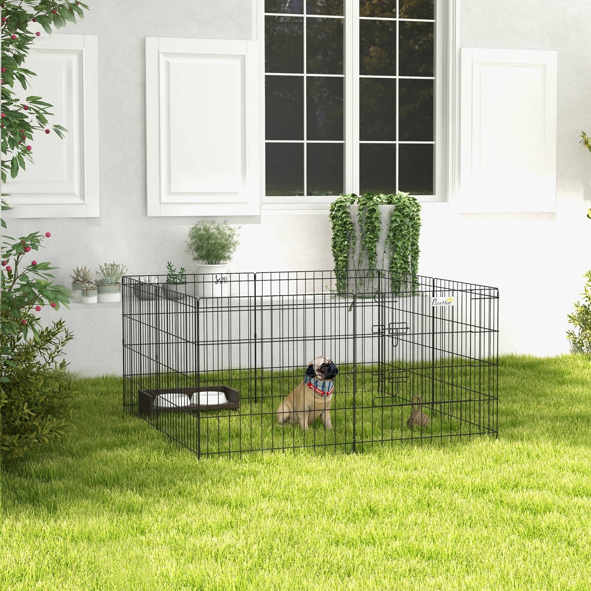 Parc pour chien 8 panneaux 61x61 cm, cage en métal avec porte et double verrouillage, noir - Image 3