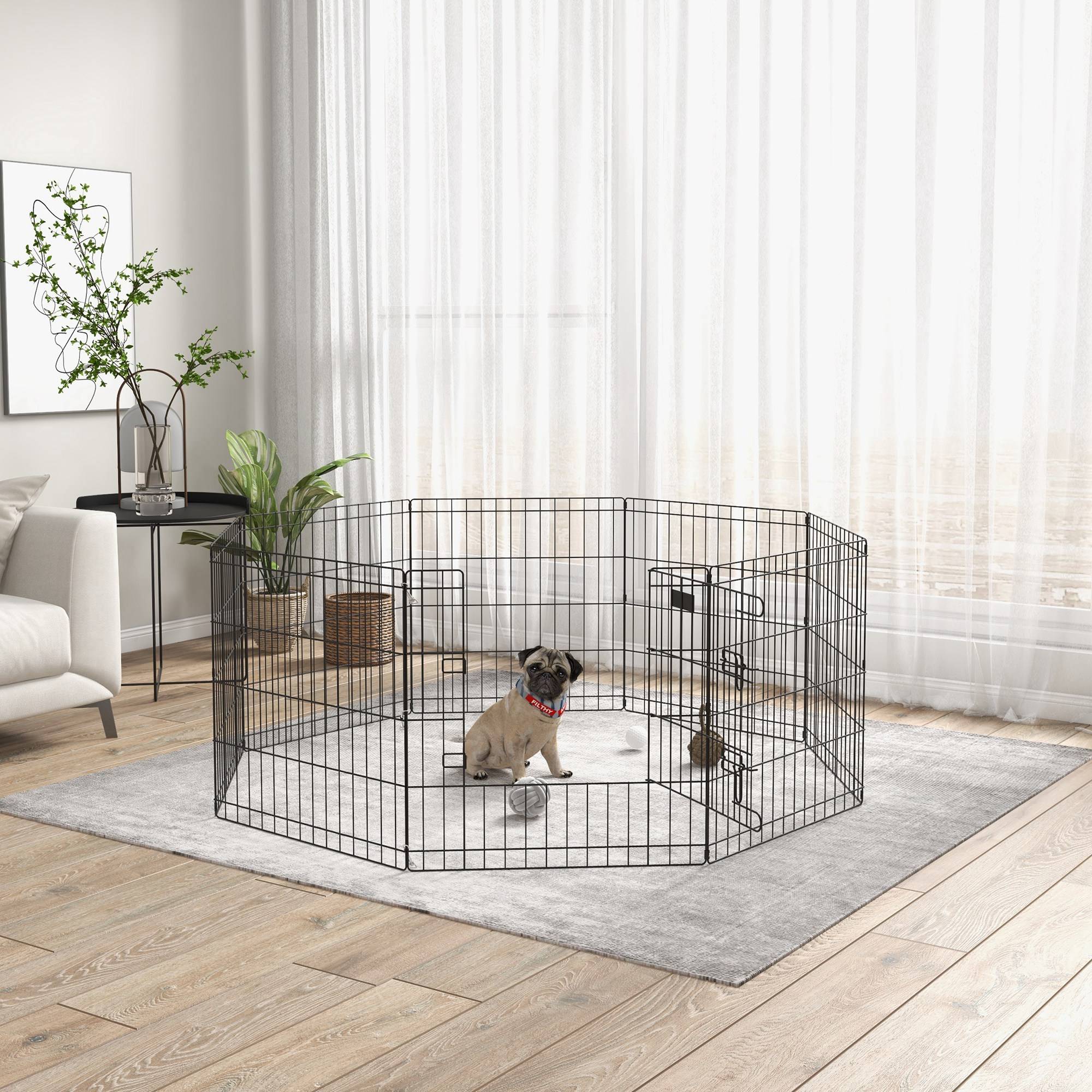 Parc pour chien 8 panneaux 61x61 cm, cage en métal avec porte et double verrouillage, noir - Image 4