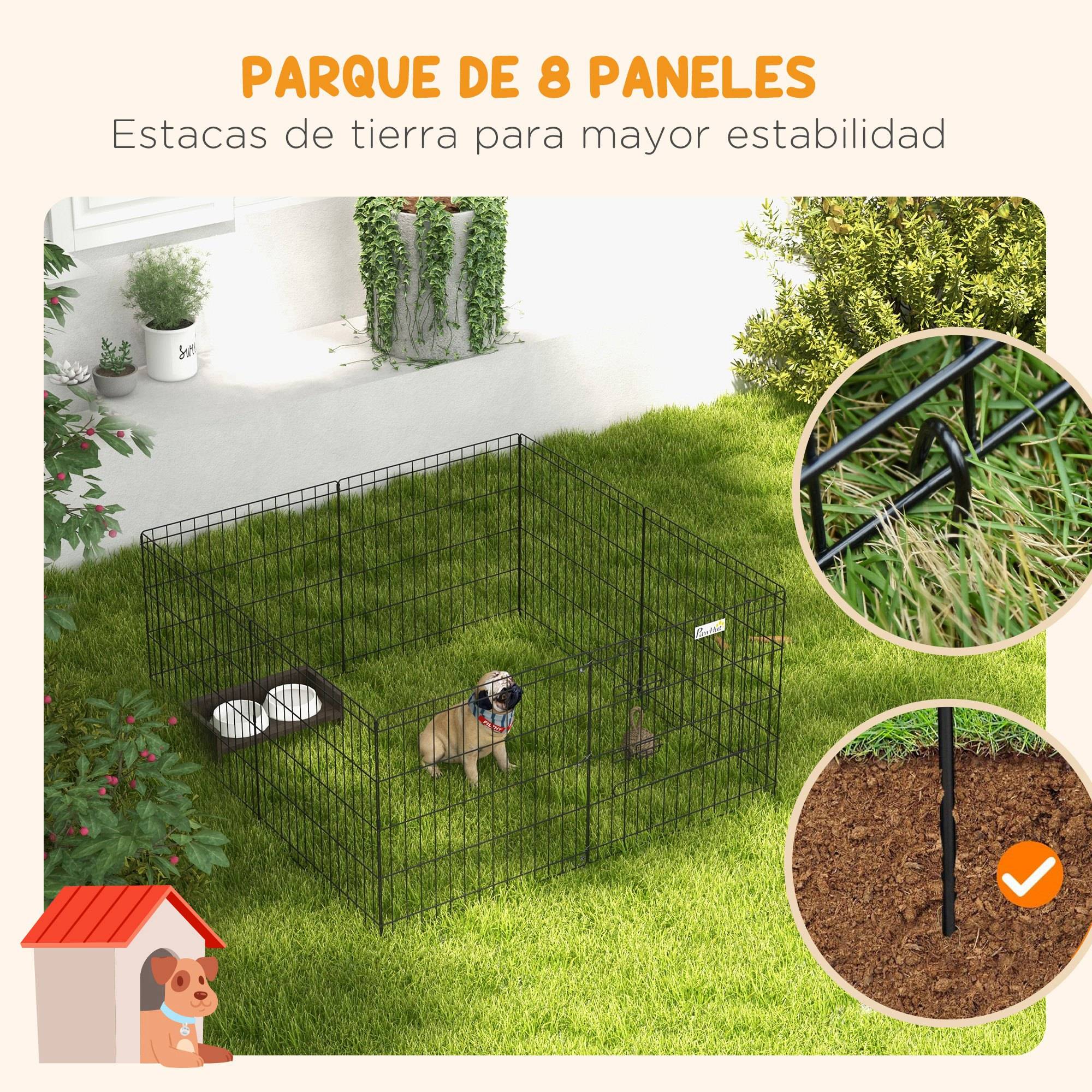 Parc pour chien 8 panneaux 61x61 cm, cage en métal avec porte et double verrouillage, noir - Image 8