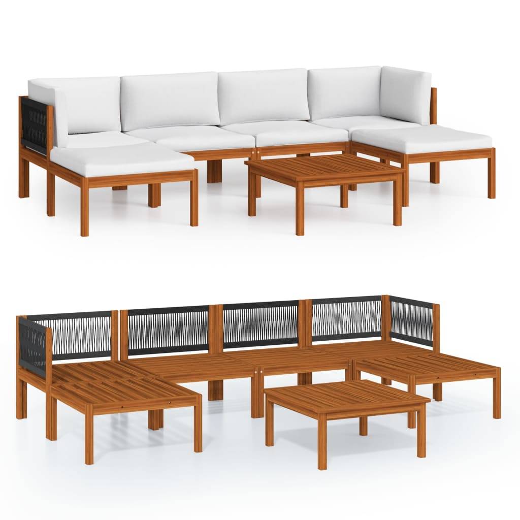 Helloshop26 - Salon de jardin meuble d'extérieur ensemble de mobilier 7 pièces avec coussins crème bois d'acacia solide - Imagen 2