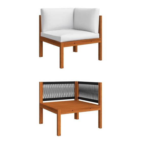 Helloshop26 - Salon de jardin meuble d'extérieur ensemble de mobilier 7 pièces avec coussins crème bois d'acacia solide - Imagen 3