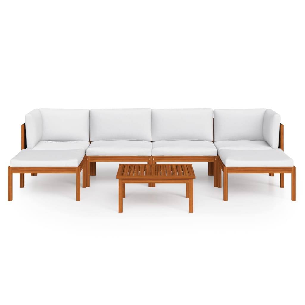 Helloshop26 - Salon de jardin meuble d'extérieur ensemble de mobilier 7 pièces avec coussins crème bois d'acacia solide - Imagen 1