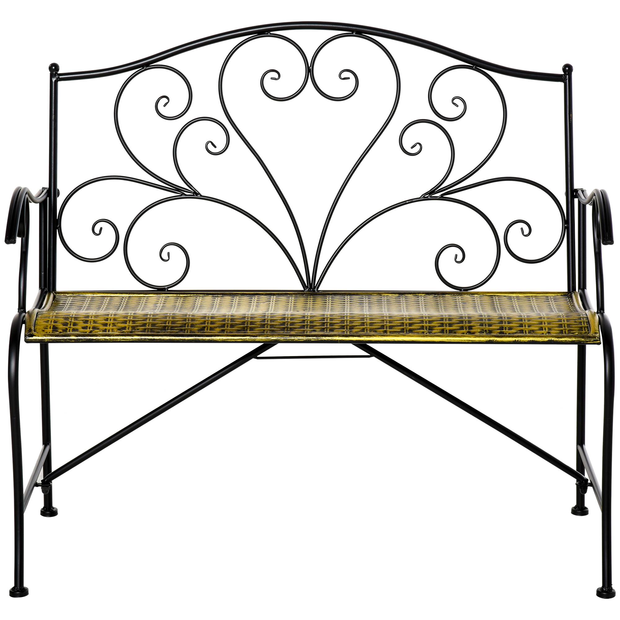 Banc de jardin 2 places fer forgé balcon cour dossier motifs vintage 100x50x88cm noir - ComfortXL Outdoor Living - Image 5