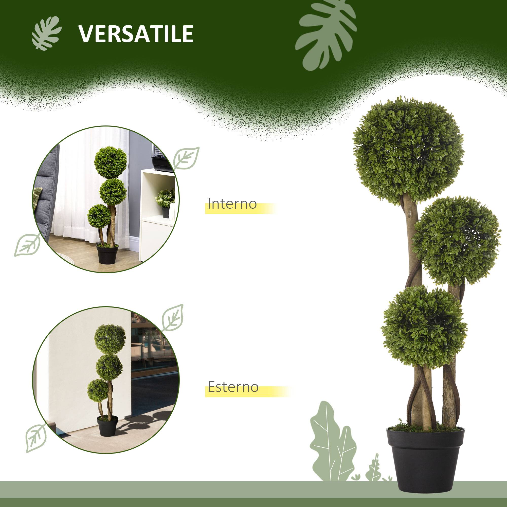 Buis artificiel 3 sphères, pot inclus, fond renforcé, hauteur 90cm - Image 9
