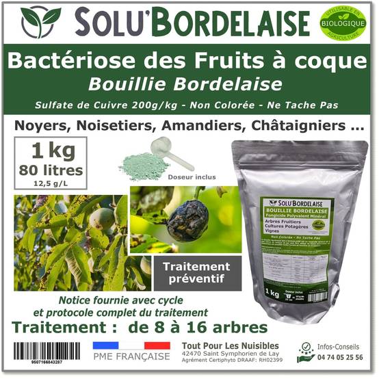 Tout pour les nuisibles - Solu'Bordelaise - 1 kg de Bouillie Bordelaise - Bactériose des Fruits à coque - Utilisable Agriculture Biologique - Sachet Refermable - Image 1