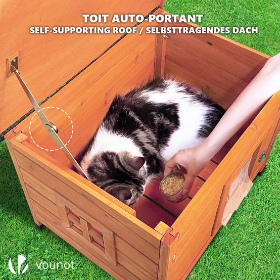 Vounot - Maison pour Chat en bois avec toit bitumé autoportant et porte à lamelles PVC - Image 6