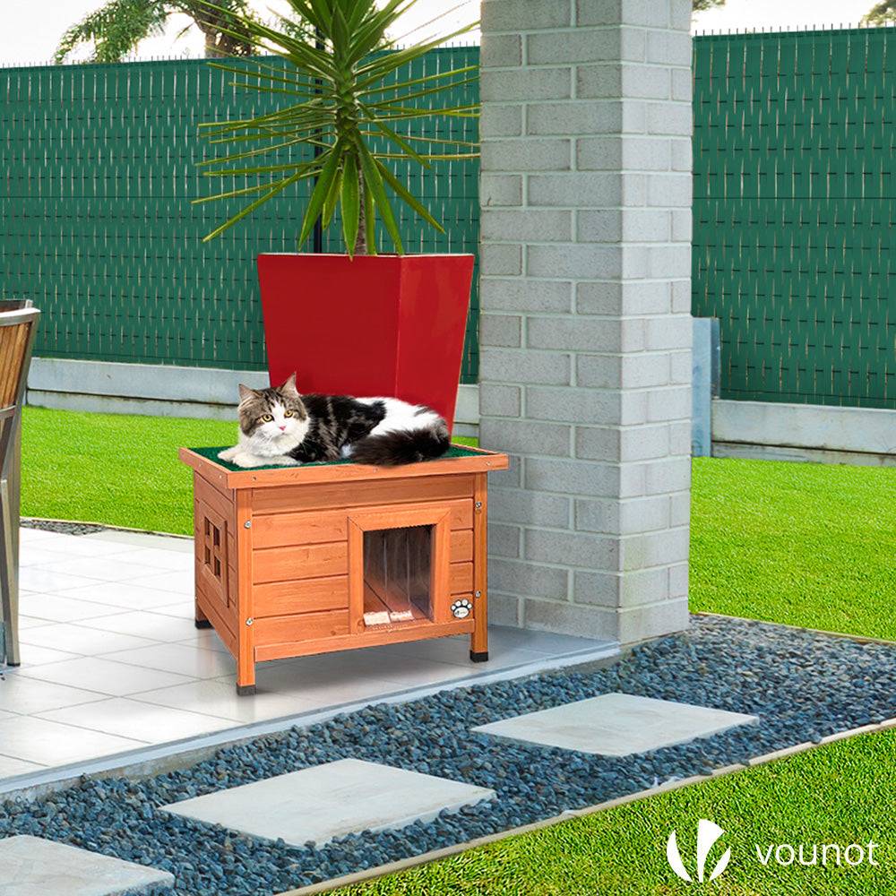 Vounot - Maison pour Chat en bois avec toit bitumé autoportant et porte à lamelles PVC - Image 2