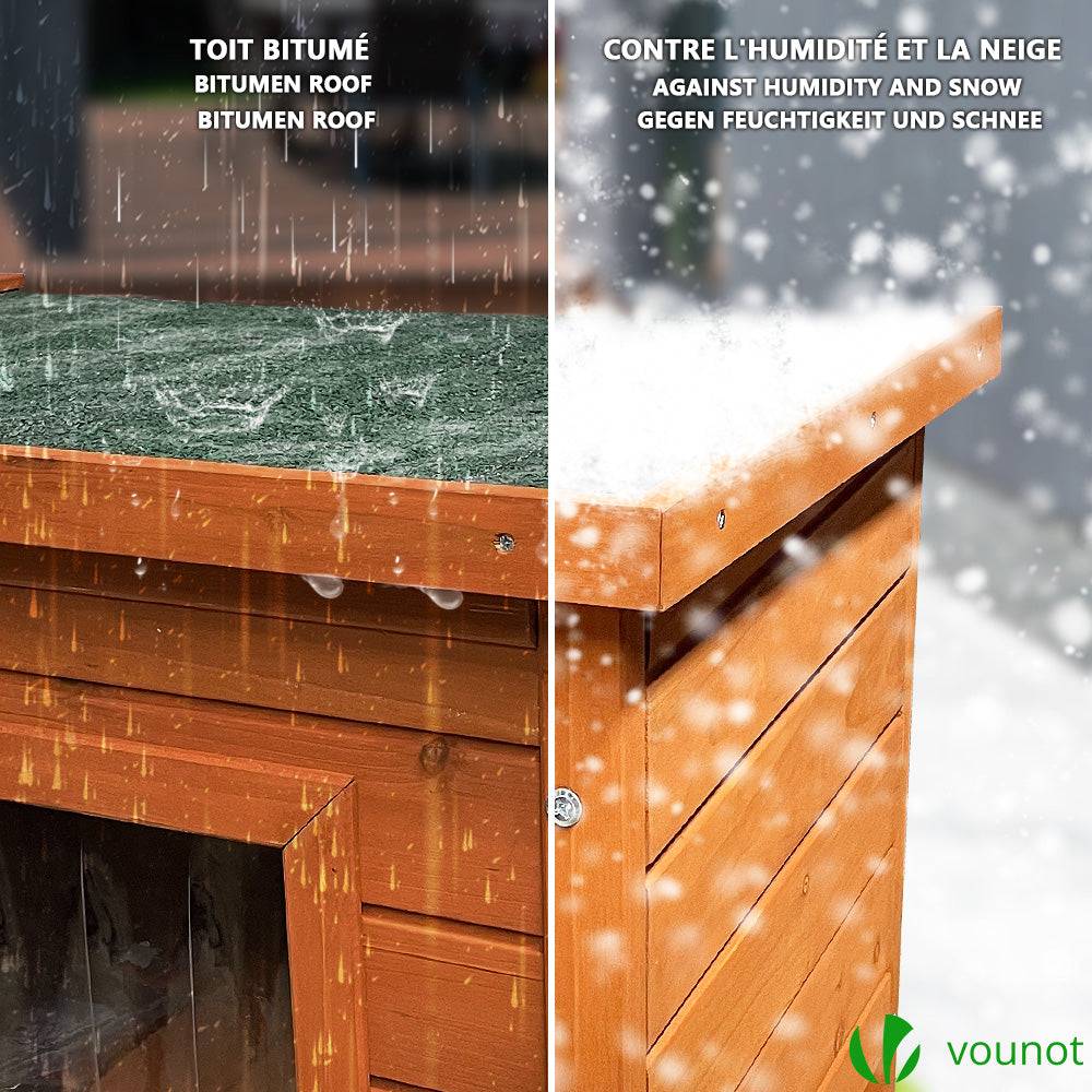 Vounot - Maison pour Chat en bois avec toit bitumé autoportant et porte à lamelles PVC - Image 4