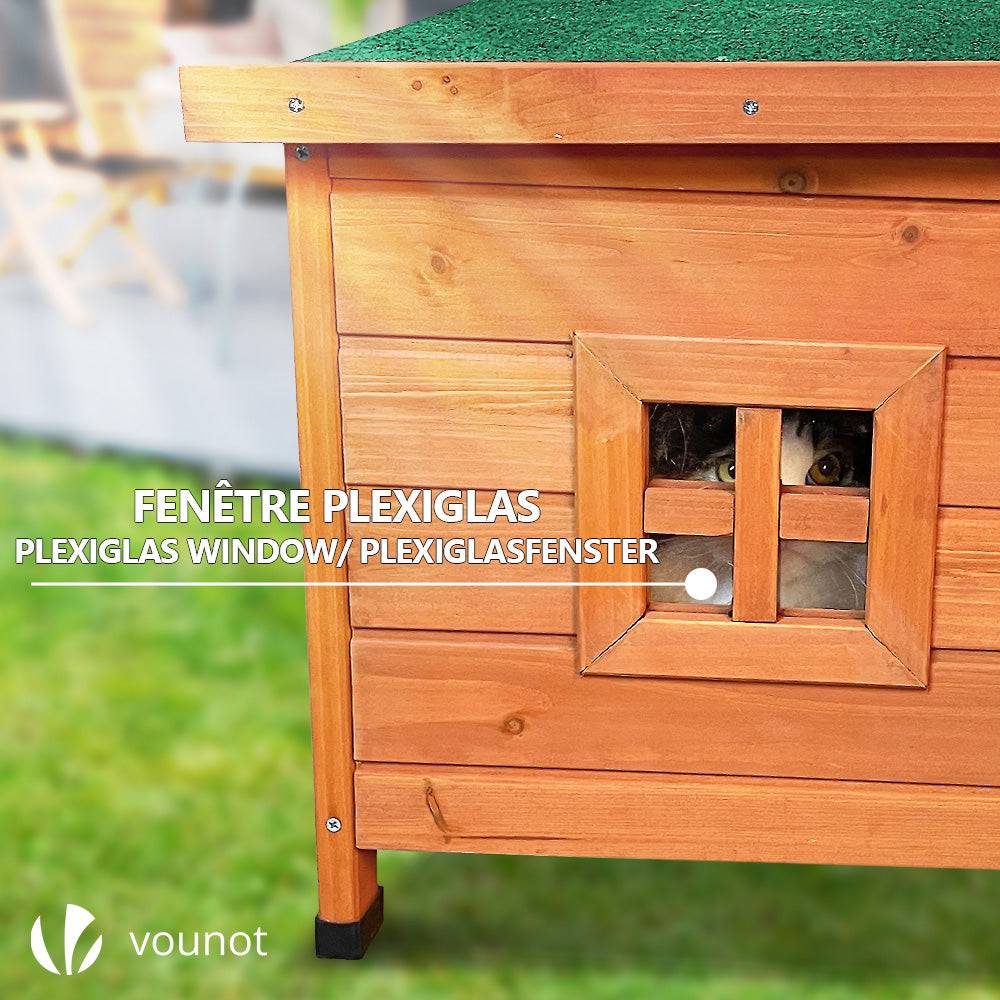 Vounot - Maison pour Chat en bois avec toit bitumé autoportant et porte à lamelles PVC - Image 7