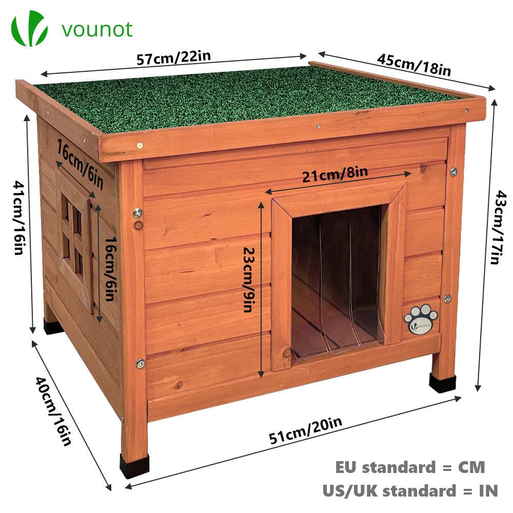 Vounot - Maison pour Chat en bois avec toit bitumé autoportant et porte à lamelles PVC - Image 5