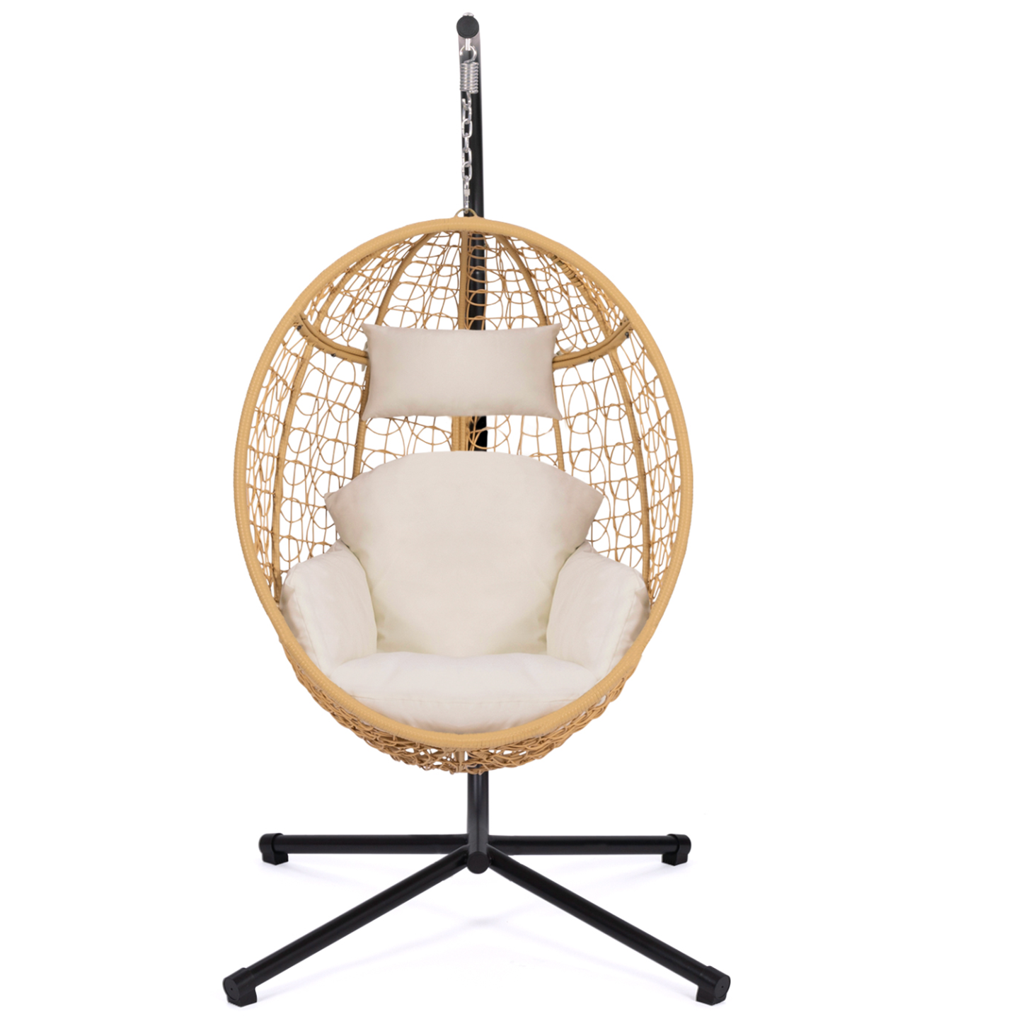 Fauteuil oeuf suspendu ajouré effet rotin avec coussin écru - Image 5