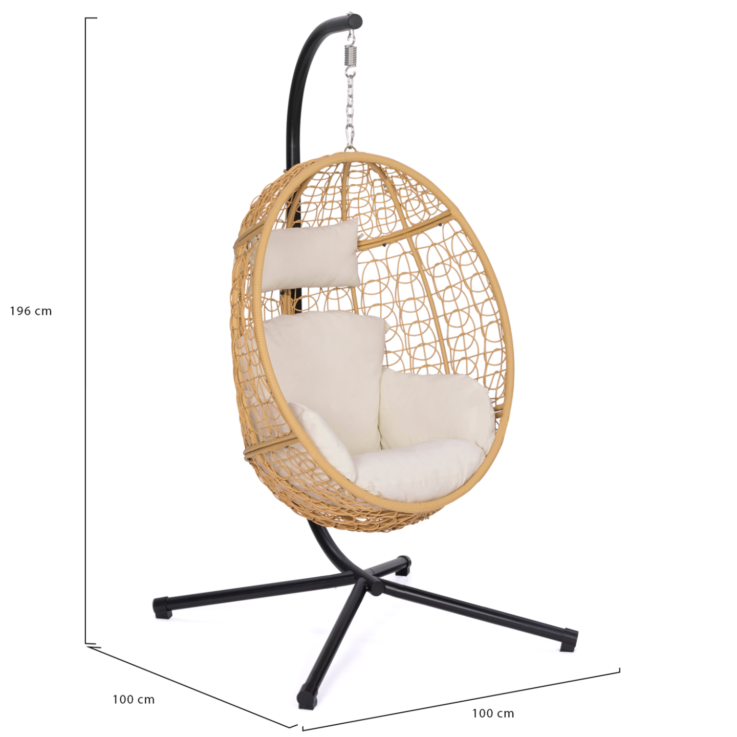 Fauteuil oeuf suspendu ajouré effet rotin avec coussin écru - Image 4