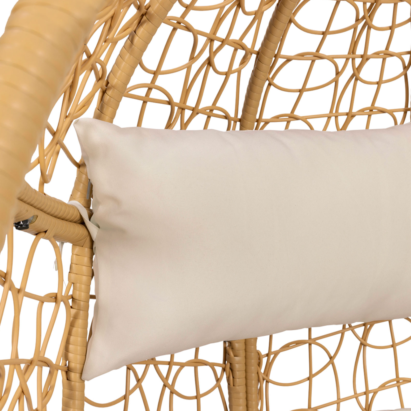 Fauteuil oeuf suspendu ajouré effet rotin avec coussin écru - Image 6