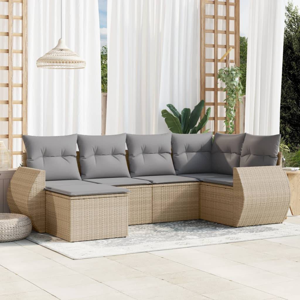 Salon de jardin 6 places modulable avec rangement et pouf en résine tressée pour jardin Beige et Gris Clair – ComfortXL Outdoor Living - Image 1