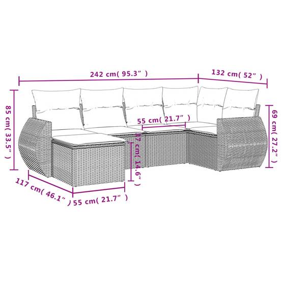 Salon de jardin 6 places modulable avec rangement et pouf en résine tressée pour jardin Beige et Gris Clair – ComfortXL Outdoor Living - Image 3