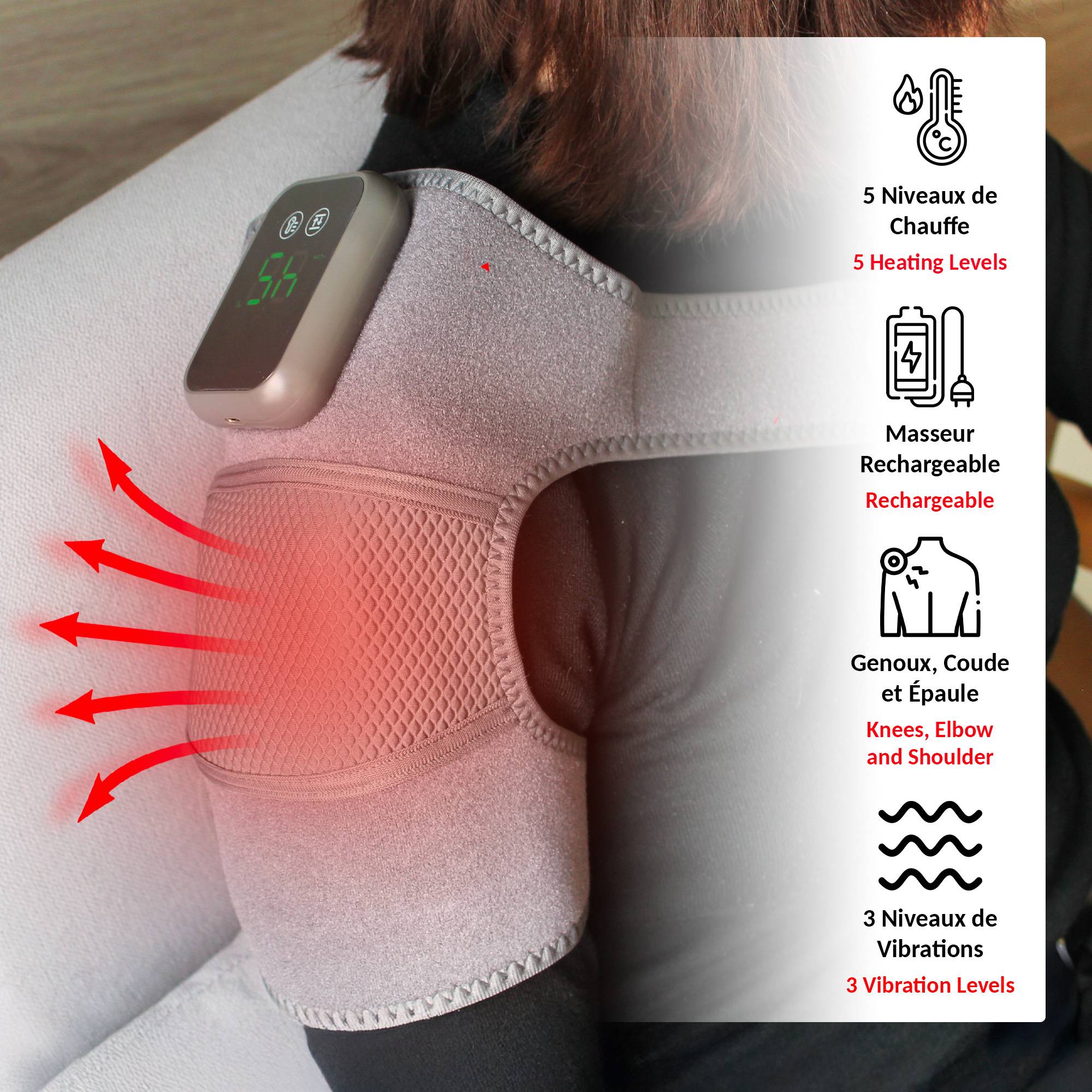 Fishtec - Masseur genou épaule FISHTEC Chaleur et vibrations Rechargeable sans fil - Image 3