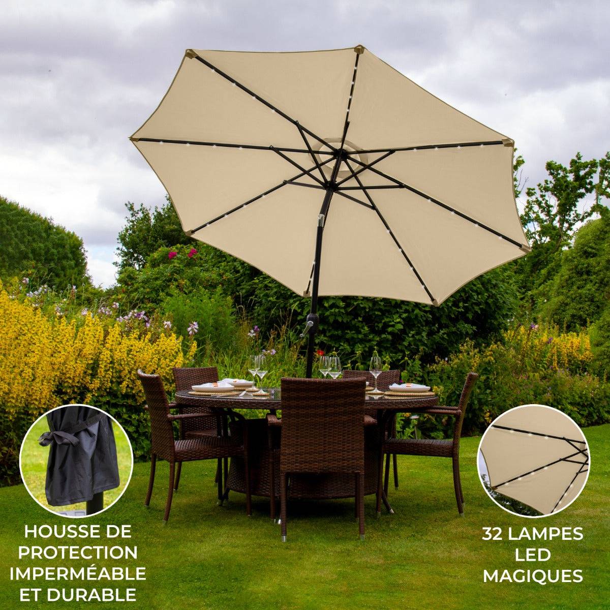 Monstershop - Parasol Beige 270 cm avec 32 LED's Intégrés - Imagen 2