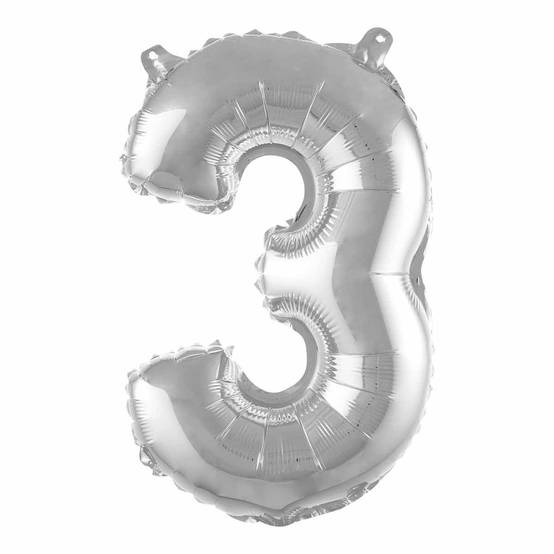 Ballon Gonflable Métallisé "Chiffre 3" 40cm Argent - Image 1