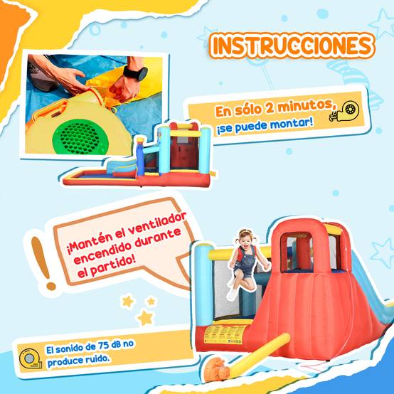 Château gonflable multicolore souffleur toboggan trampoline piscine sac de transport 435 × 245 × 200 cm 3 à 8 ans - Image 8