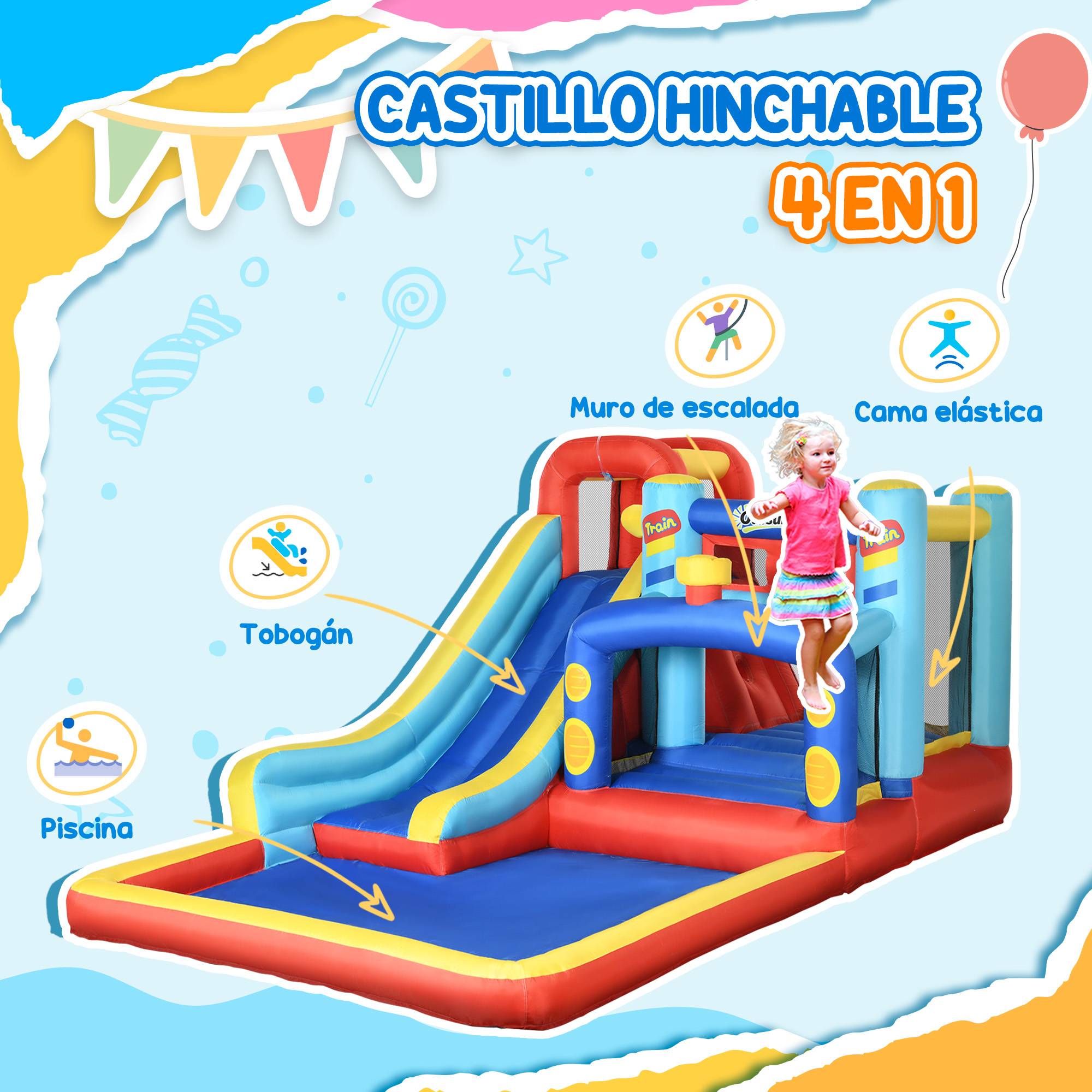 Château gonflable multicolore souffleur toboggan trampoline piscine sac de transport 435 × 245 × 200 cm 3 à 8 ans - Image 6