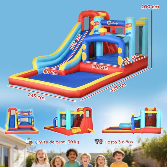 Château gonflable multicolore souffleur toboggan trampoline piscine sac de transport 435 × 245 × 200 cm 3 à 8 ans - Image 5