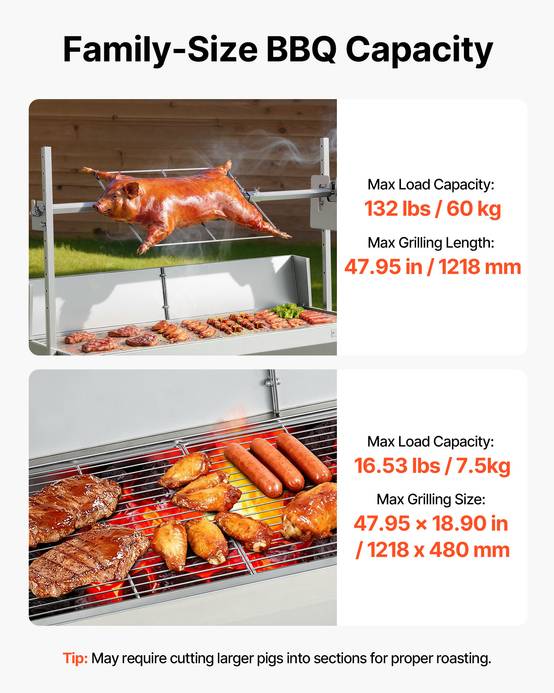 VEVOR Barbecue à Charbon Tournebroche Électrique 60 kg 4 Niveaux de Hauteur - Image 3