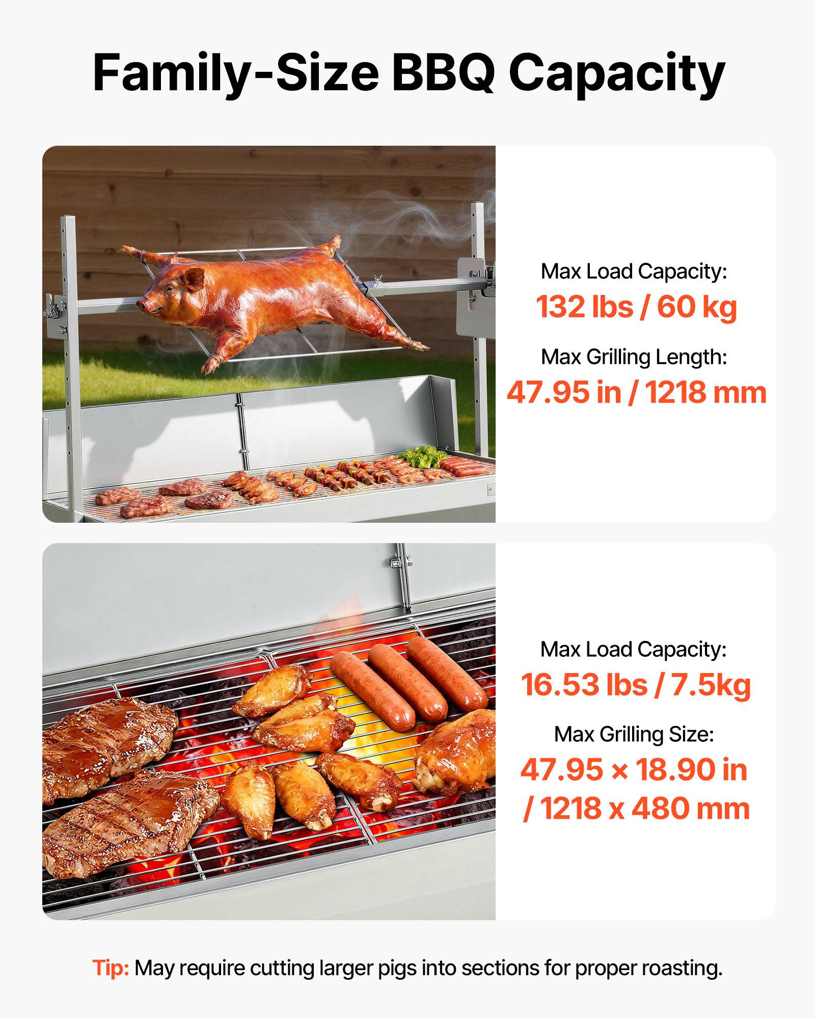 VEVOR Barbecue à Charbon Tournebroche Électrique 60 kg 4 Niveaux de Hauteur - Image 3