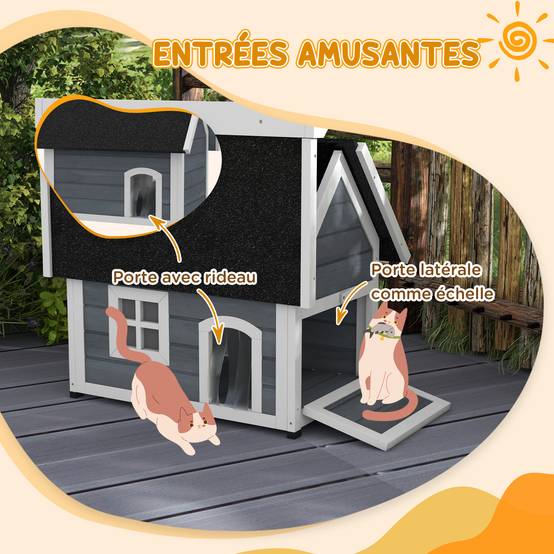 Maison pour chat bois gris 77 x 57.5 x 68 cm - PANGIVO - Image 6