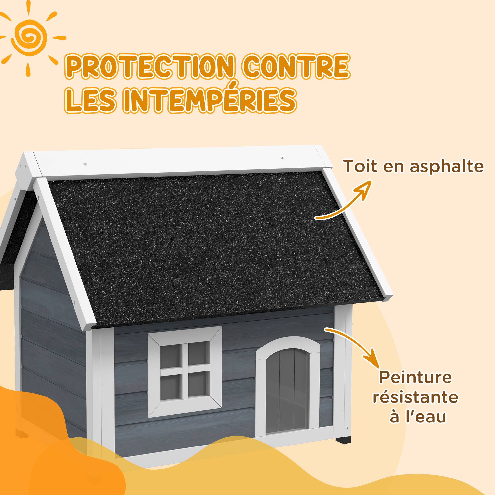 Maison pour chat bois gris 77 x 57.5 x 68 cm - PANGIVO - Image 8