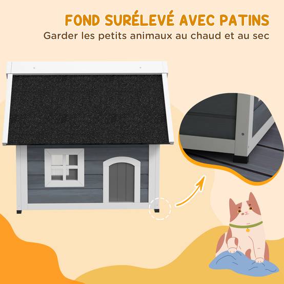 Maison pour chat bois gris 77 x 57.5 x 68 cm - PANGIVO - Image 10