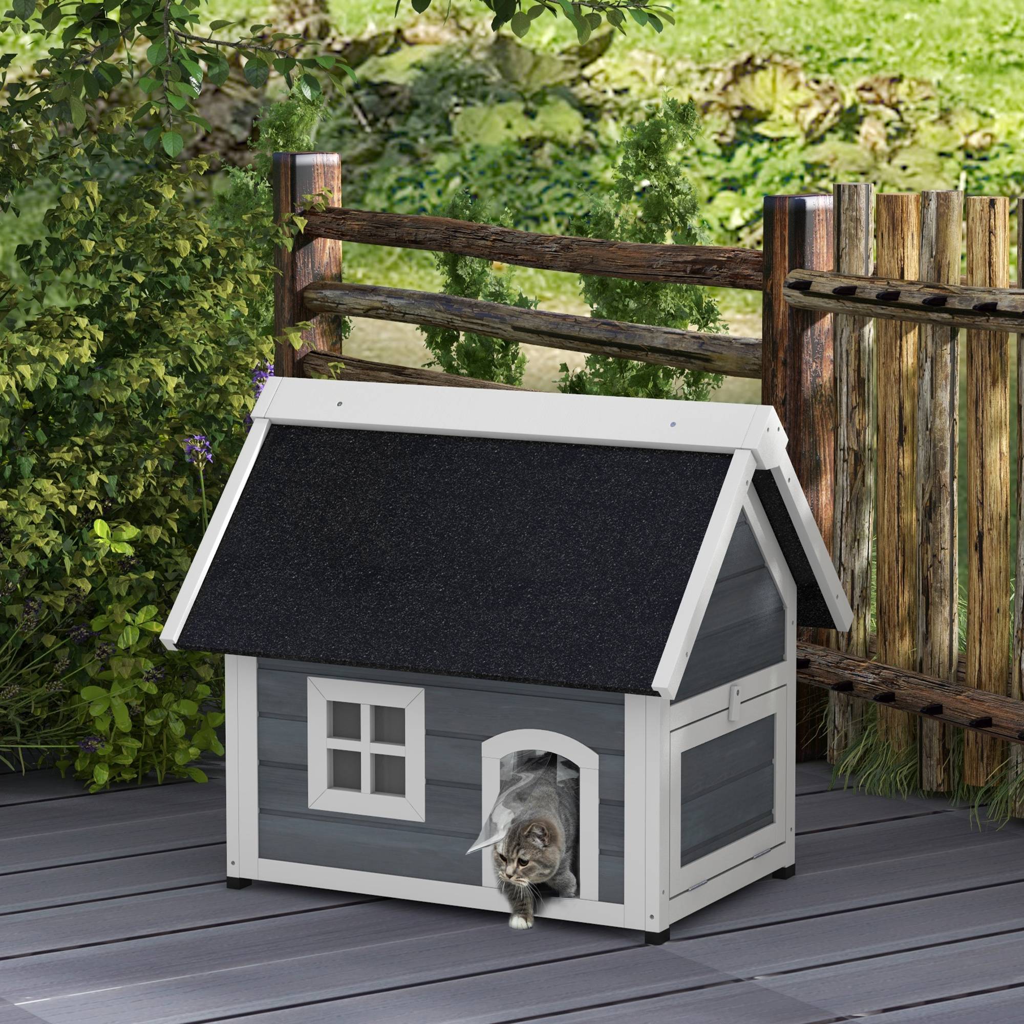 Maison pour chat bois gris 77 x 57.5 x 68 cm - PANGIVO - Image 3
