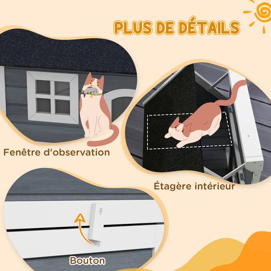 Maison pour chat bois gris 77 x 57.5 x 68 cm - PANGIVO - Image 9