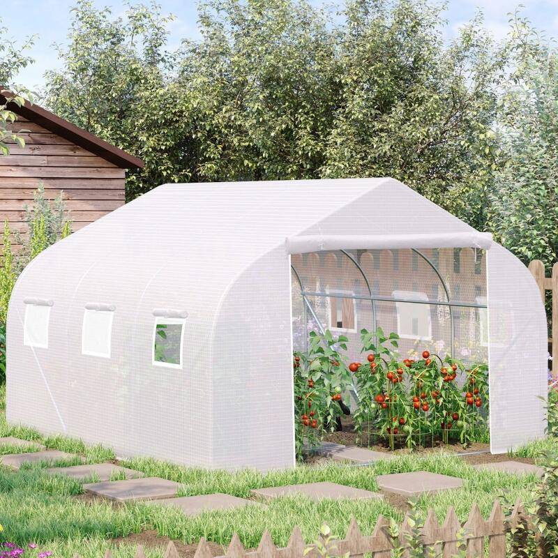 ComfortXL - Serre tunnel de jardin PE blanc acier galvanisé 350 x 300 x 200 cm potager protection - ComfortXL Outdoor Living - Image 1