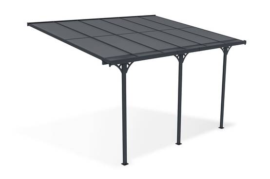 Cazeboo Pergola/Carport adossée 12m² KLEO 4x3 m gris - toit terrasse en aluminium et polycarbonate - Image 3