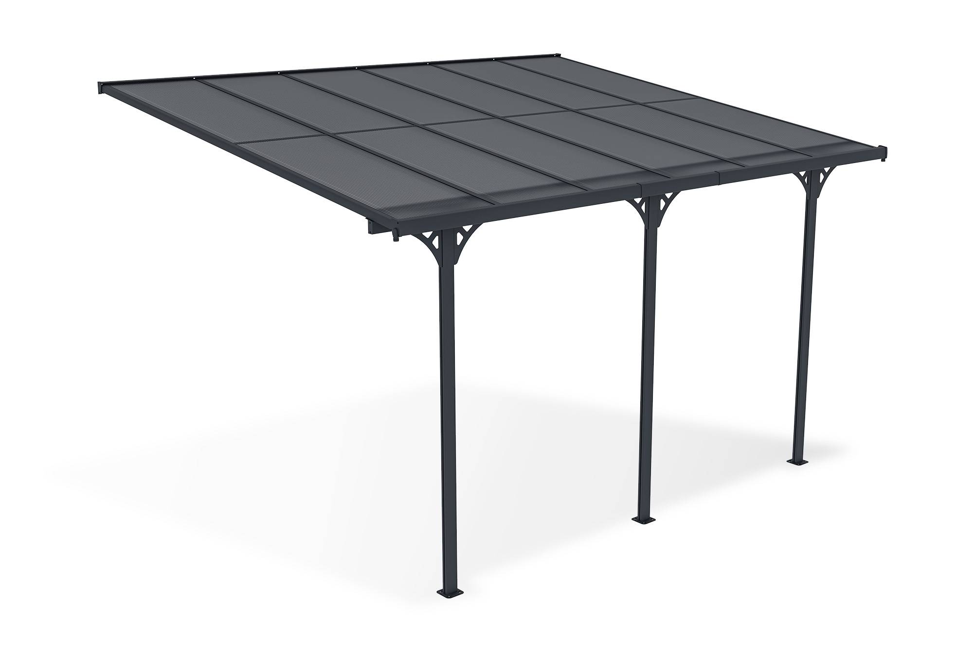 Cazeboo Pergola/Carport adossée 12m² KLEO 4x3 m gris - toit terrasse en aluminium et polycarbonate - Image 3
