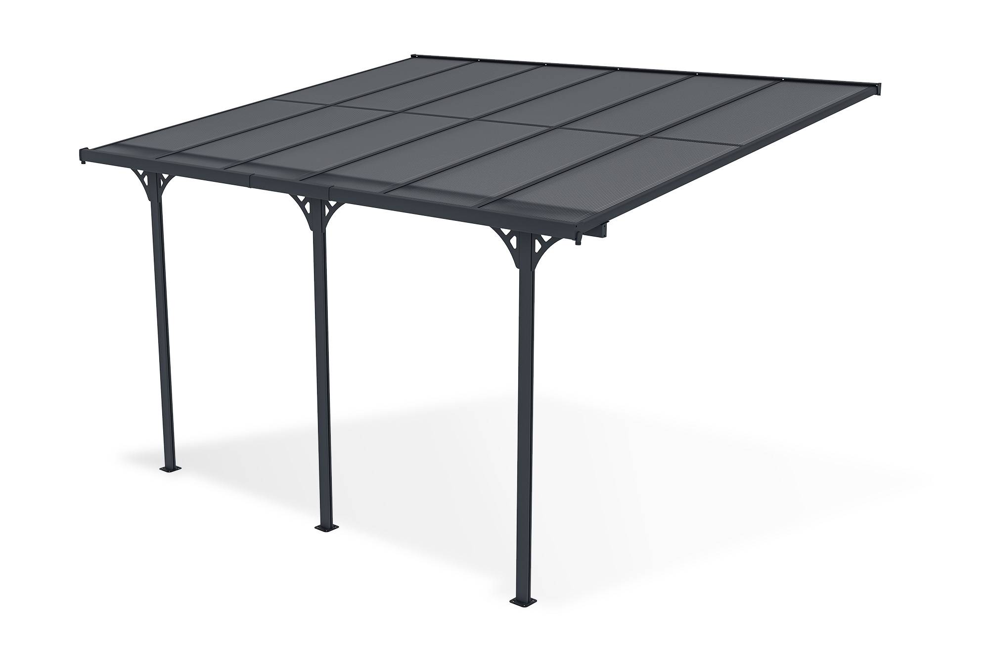 Cazeboo Pergola/Carport adossée 12m² KLEO 4x3 m gris - toit terrasse en aluminium et polycarbonate - Image 5