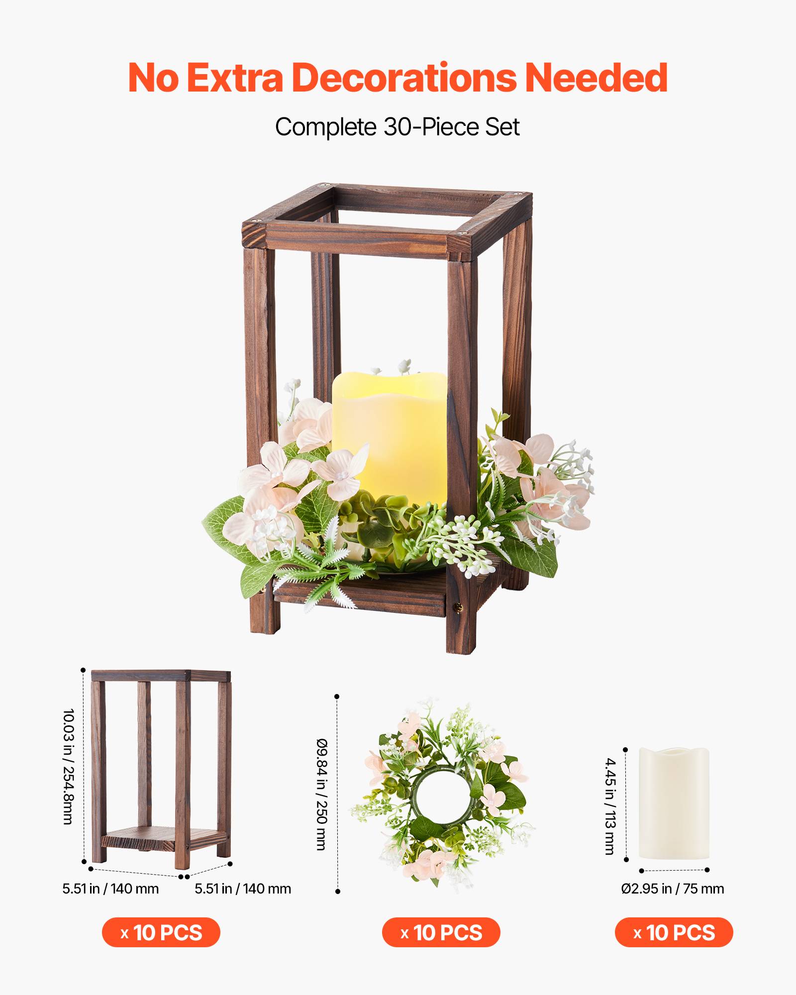 VEVOR Lanterne de Mariage Bois avec Bougies LED Couronnes Fleur Lot de 10 Marron - Image 4