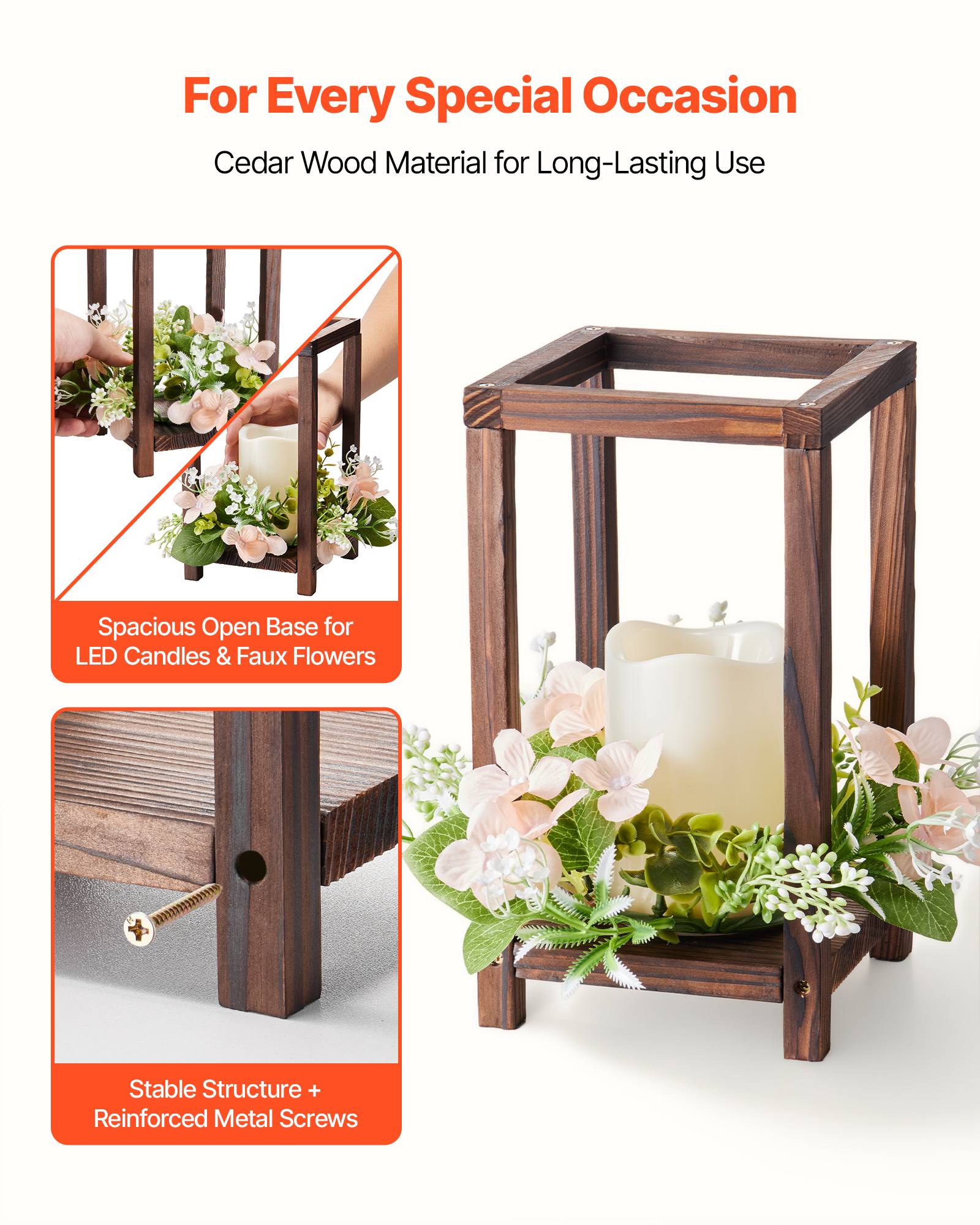 VEVOR Lanterne de Mariage Bois avec Bougies LED Couronnes Fleur Lot de 10 Marron - Image 3