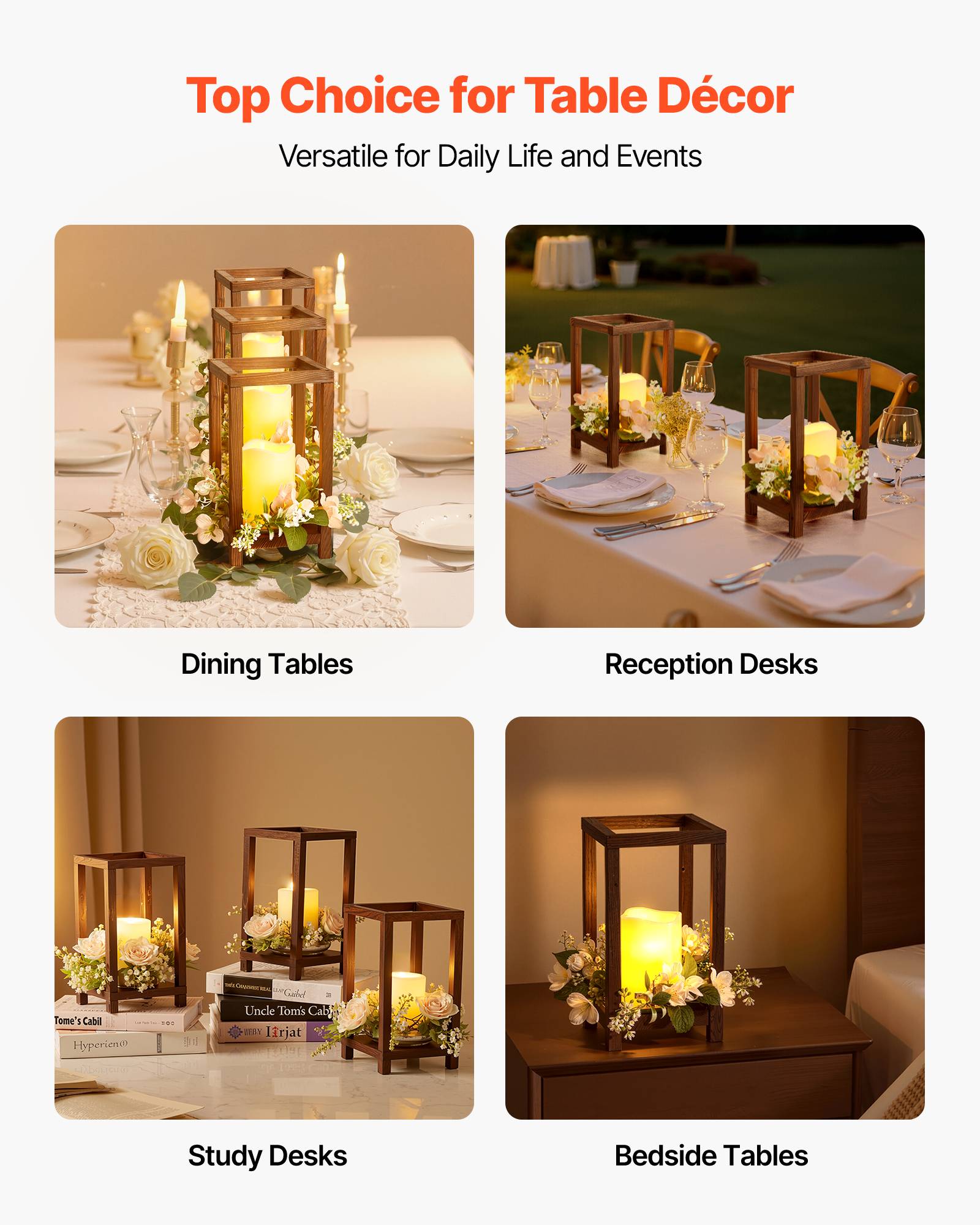 VEVOR Lanterne de Mariage Bois avec Bougies LED Couronnes Fleur Lot de 10 Marron - Image 6