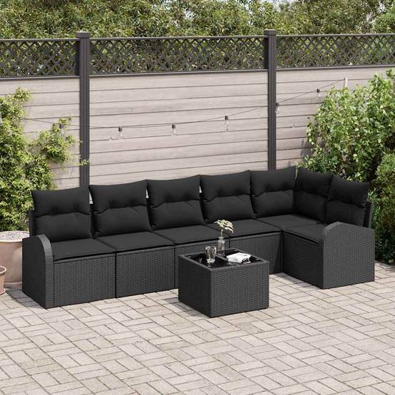 ComfortXL - Salon de Jardin 6 Places en Poly Rotin Modulable avec Table Basse et Coussins Confortables Noir – ComfortXL Outdoor Living - Image 1