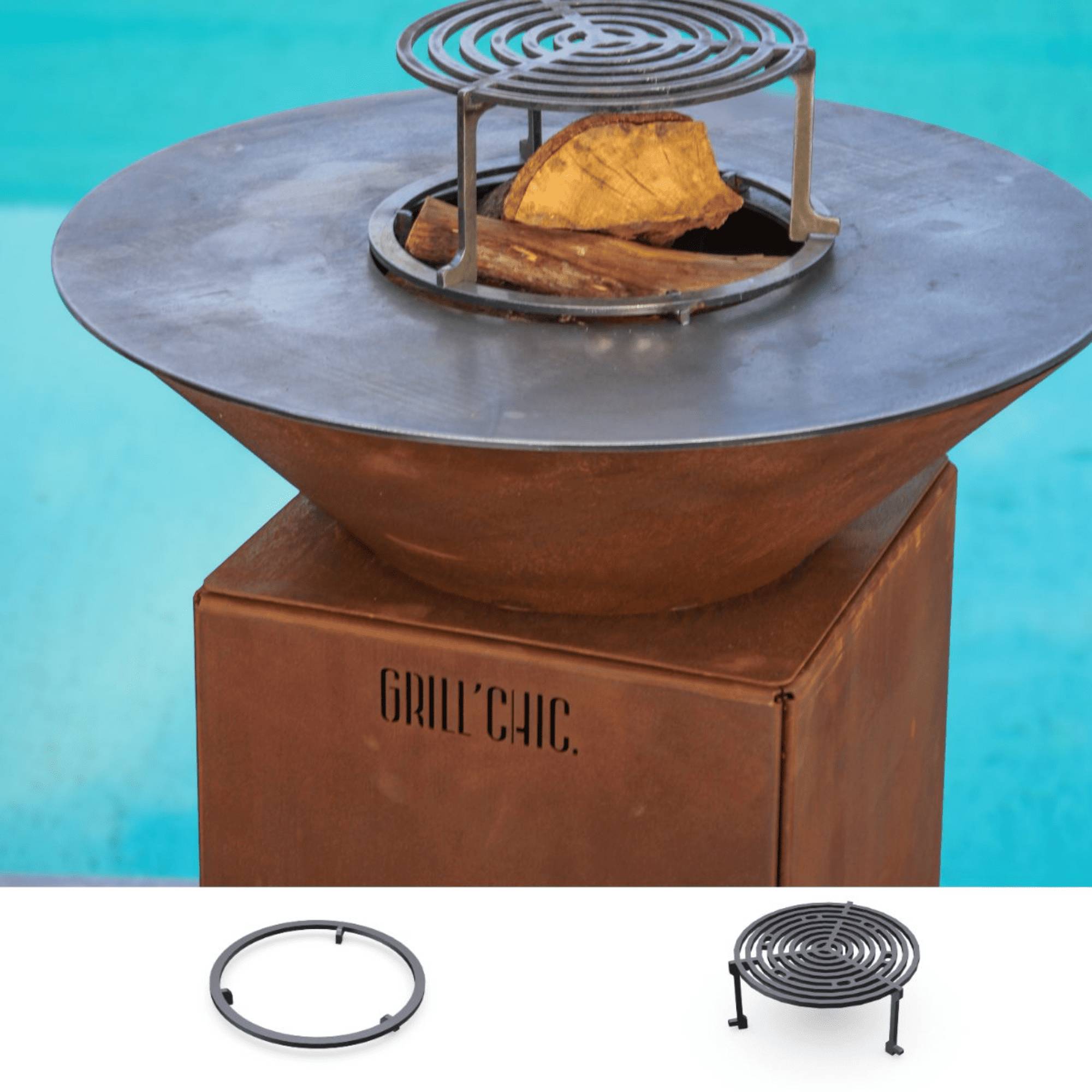 Grill'Chic - Pack Decouverte Brasero Auvergnat Corten Normal Rond 62 Simple Cuve - GRILL CHIC - Image 1